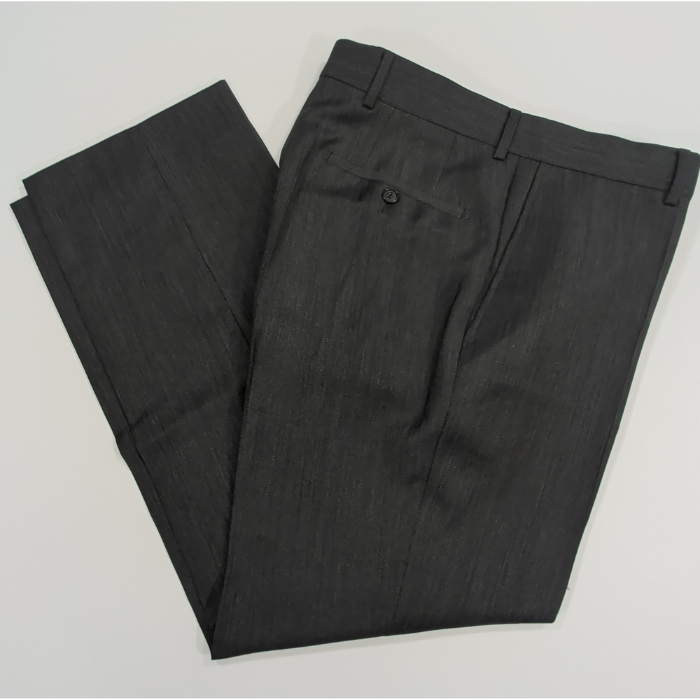 Hugo Boss Mens Jeffrey1 34x30 Charcoal Grey 100% Virgin Wool Herringbone Pants